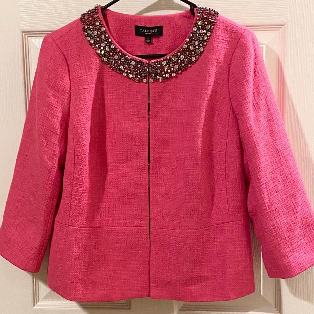Talbots Pink Embellished Tweed Peplum Jacket NWT